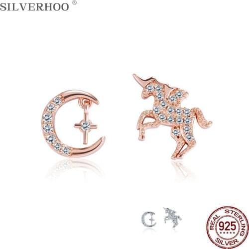 SILVERHOO Earring For Women 925 Sterling Silver Zircon Moon Horse Shape Popular Earring Fine Jewelry Anniversary Wedding Gift