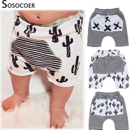 SOSOCOER Kids Baby Harem Pants Cartoon Stripe&Cactus&X Pattern Toddler Girls Boys Shorts Summer Fashion Brand Children Clothes