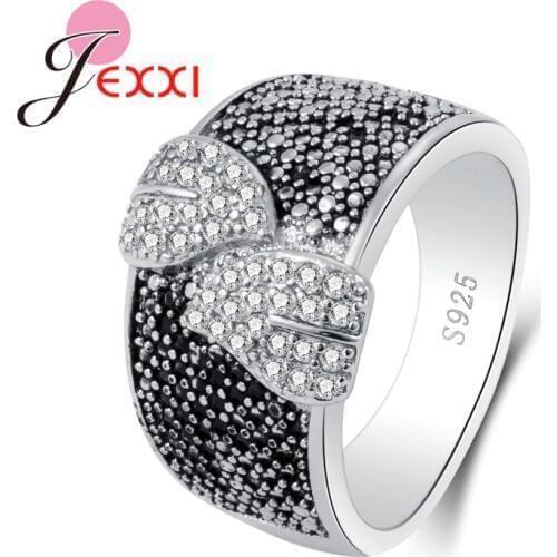 Special Beautiful Small Clear Leaves Cubic Zirconia Pure 925 Sterling Silver Rings Black Fashion Party Jewelry Accessory