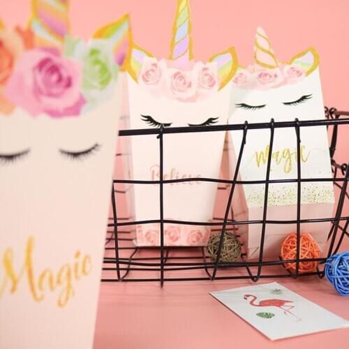 Unicorn Party Popcorn Bag Baby Shower Favor Popcorn Box eco-friendly Treat Kids Birthday Party Supplies 6pcs/lot