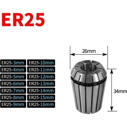 High Accuracy ER25 Spring Collet CNC Workholding Engraving Milling Lathe 3-16mm