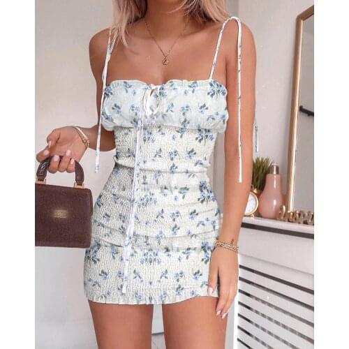 Women Mini Dresses Fashion Floral Print Cottagecore Holiday Sundress Summer Sexy Backless Dress Bohemian High Waist Mini vestido