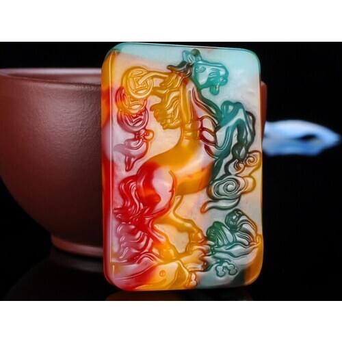 Xinjiang Gobi Golden Silk Colorful Jadeite Chicken Blood shone Zodiac Horse Pendant>>> women jewerly Free shipping