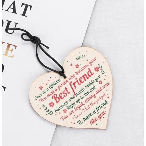 1PC Wooden Hanging Best Friend Birthday Gifts Thank You Heart Friendship Plaque Sign Crafts Home Decor Art pendant Listing