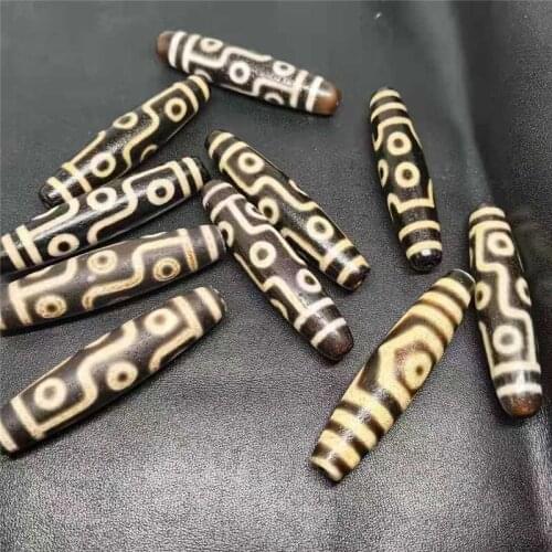 10pcs/set AAA Dzi Loose Beads 12x57mm 9 Eyes Different Patterns Dzi wholesale Tibetan Heaven bead For Jewelry and Collection