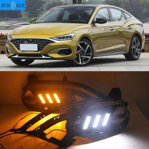 2PCS For Hyundai LAFESTA 2019 DRL LED Daytime Running Light fog lamp Cover DRL with yellow turn signal