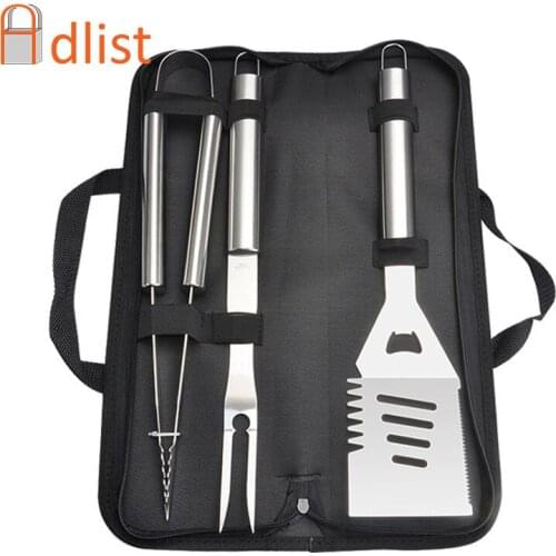 3PCS/Set Portable Stainless Steel Barbecue Grill Set BBQ Grilling Shovel Tong Fork Accessories Kitchen Utensils Outdoor Tools