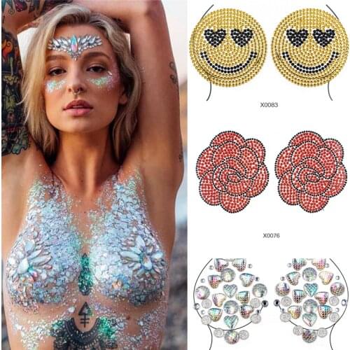 3D Acrylic Chest Sticker Rhinestone Sticker Chest Sticker Stage Bar Music Festival Art Sticker Temporary Tattoo Fake Tattoo