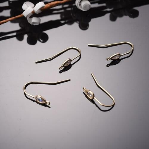 4Pcs/Lot Zircon Fish Hook Earrings 18K Real Gold Plated Earring Post Findings Brass Ear Pins Components for DIY Jewelry Making