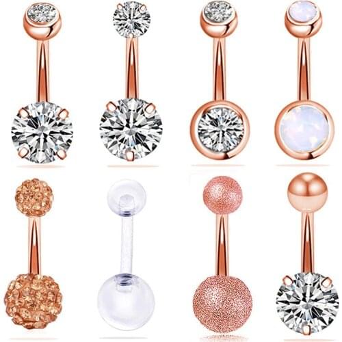8Pcs/Set Multicolor Crystal Steel Navel Rings Belly Button Ring Bar Body Piercing Jewelry New