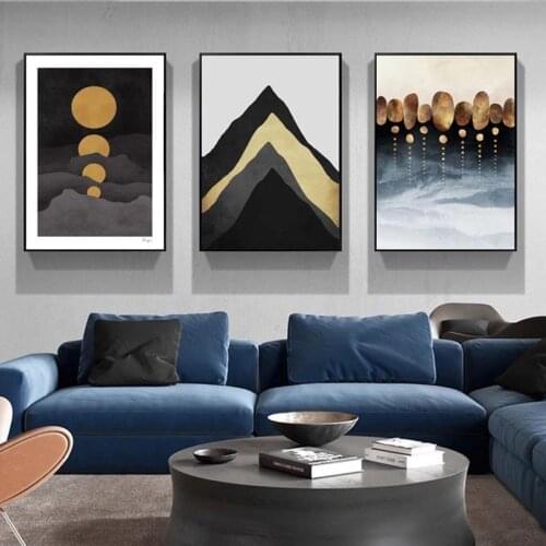 Abstract Geometric Pattern Canvas Painting Nordic Landscape Moon Alpine Posters Print Modern Pictures for Living Room Wall Art