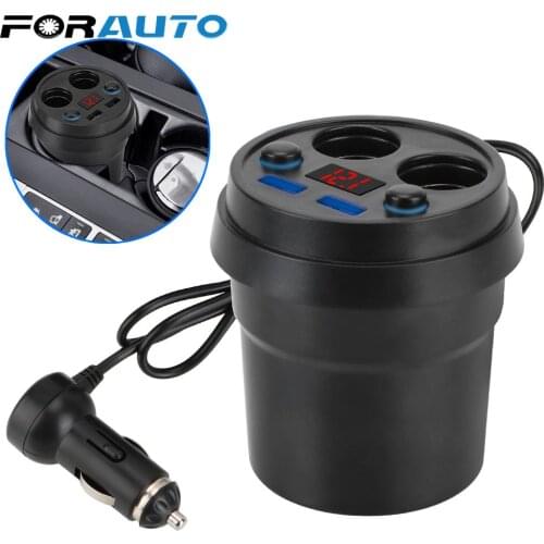 Car Charger 2 USB DC/5V 3.1A Cup Power Socket Adapter Cigarette Lighter Splitter Mobile Phone Chargers With Voltage LED Display