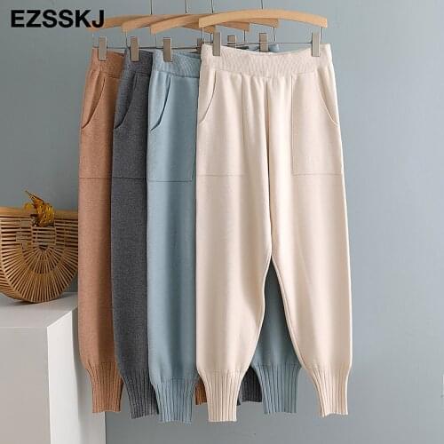 Chic autumn winter chic Harem Pants Women Loose Trousers female Knitted Pants knit Trousers With Pockets Radish pants