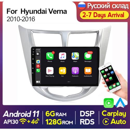 Carplay Auto Android11 Car Radio Multimidia Video Player for Hyundai Verna Solaris Accent i25 2010-2016 GPS Navigaion IPS Screen