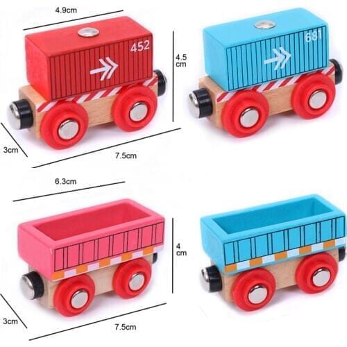 Wooden magnetic link Train cargo compartment can be connected to wooden train track toys childrens hand push delicate toy car