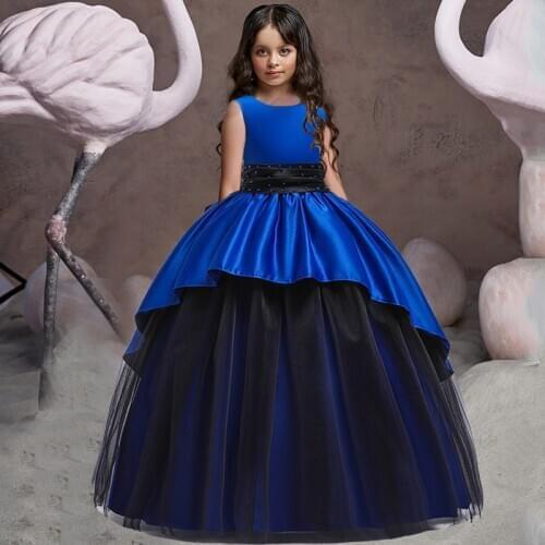 Long Dress 4-14 Year Child Girl Wedding Flower Girl Dress Princess Party Lace Back Hollow Tulle Vestidos Costume