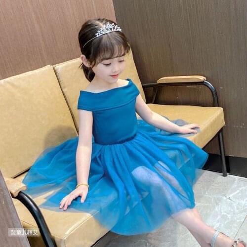 2-8 Y Baby Girls Dresses Summer New Childrens Fashion Shoulderless Princess Dress for Girl Kids Net Yarn Splicing Korean Dress