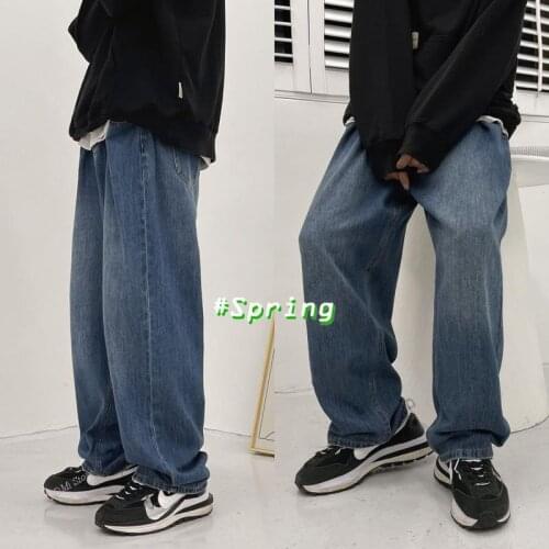 Denim Trousers Mens Pants Spring Wide-Leg Jeans Mens Fashion Casual Retro Korean Jeans Men Streetwear Loose Hip-Hop Straight