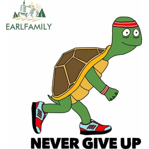 EARLFAMILY 13cm x 11cm for Tortoise Runner Never Give Up Cartoon Car Sticker Surfboard Laptop Decal Scratch-Proof Decoration