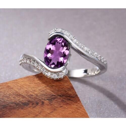 USTAR Purple Oval Cubic Zirconia women rings for wedding engagement jewelry white Gold rings female anel bijoux gift