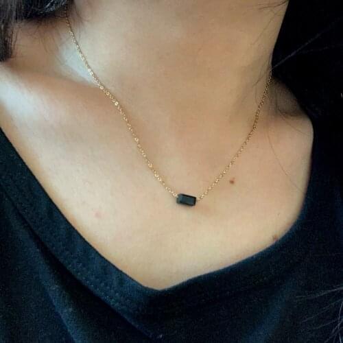 Simple Small Black Geometric Bead Bar Choker Necklace for Women Men Cute Gold Color Stainless Steel Chain Neck Clavicle Jewelry