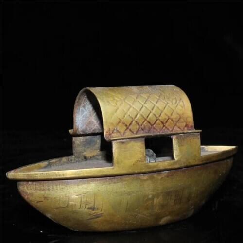 Collection Chinese Hand-made Bronze Ware Monks Boat Water Drop Pot Exquisite Gift Fengshui Decoration