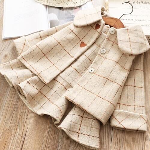 Childrens Woolen Clothes Set 2 Pcs Spring Suit 2019 New Girls Baby Kids Cute Princess Clothes Spring Autumn Baby Kids Cute Wool Plaid Clothes Suit B355