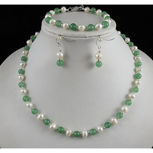 6-7mm Green Jades Freshwater Cultured Choker Pearl Necklace For Girl Real Pearl Necklace Bracelet Earrings Jewelry Set