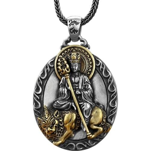 BOCAI real s925 sterling silver Man pendant Hand carved creative Ksitigarbha Buddha sweater chain pendant good luck