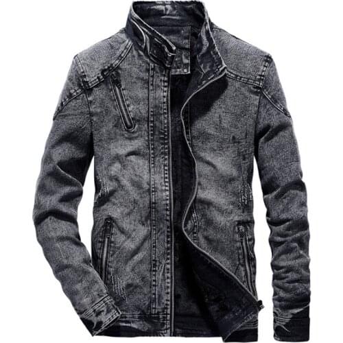 Fad New Fashion Mens Jean Jacket Autumn Winter Cotton Slim Fit Vintage Denim Men Jacket Trend Casual Black Denim Coat 4XL