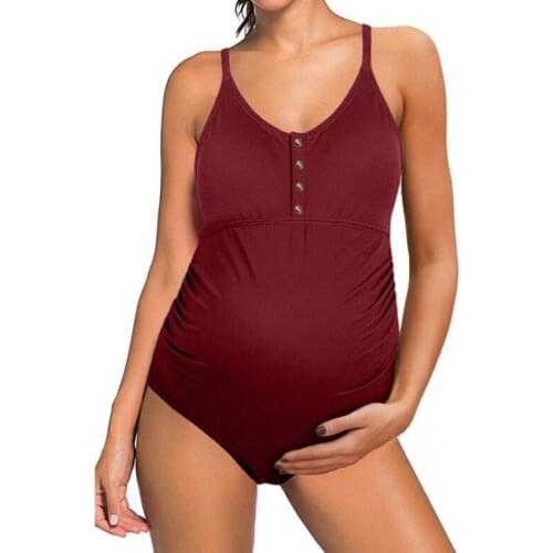 Fashion Solid Button Maternity Swimwear Simple One Pieces Swimsuit For Pregnant Beach Bathing Tankinis Beachwear Pregnant Woman
