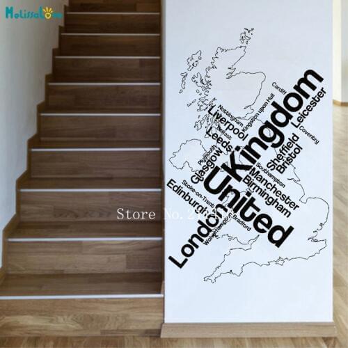 Wall Sticker Map London Unied Kingdom England English Cities Decals Home Decor for Living Room Office Self-adhesive Murals YT733
