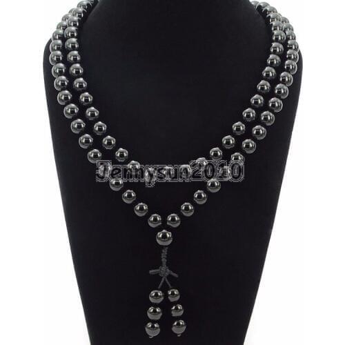 Natural Black Onyx 10mm Gems Stone Buddhist 108 Beads Prayer Mala Long Necklace Multi-Purpose Bracelet Necklace 5Strands/Pack
