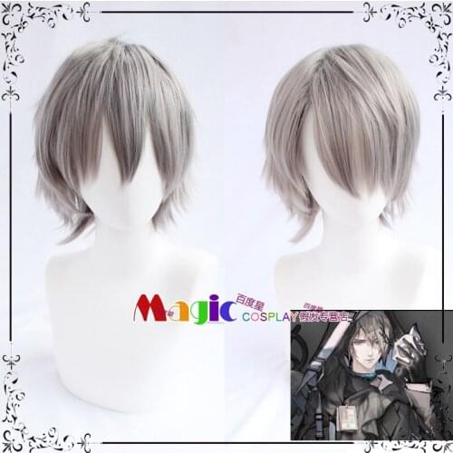 30cm Arknights PHANTOM Cosplay Wig Gray Short Heat Resistant Synthetic Hair Halloween Carnival Party + Free Wig Cap