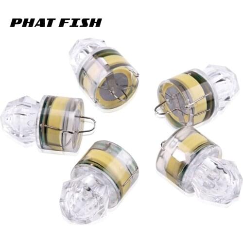 PHAT FISH 10pcs Squid Bait 30hrs Lifespan Deep Drop Flashing LED Underwater Light Fishing Tackle Accessories
