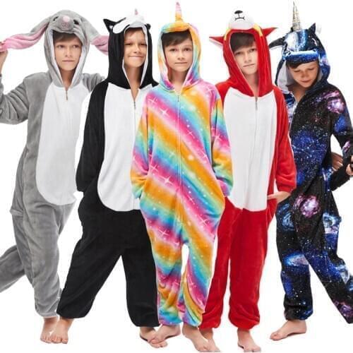Kigurumi Suit for Children Unicorn Pajamas Dogs Animal Onesie Girls Boys Sleepwear Kids Baby Pyjama Suit Winter Overalls