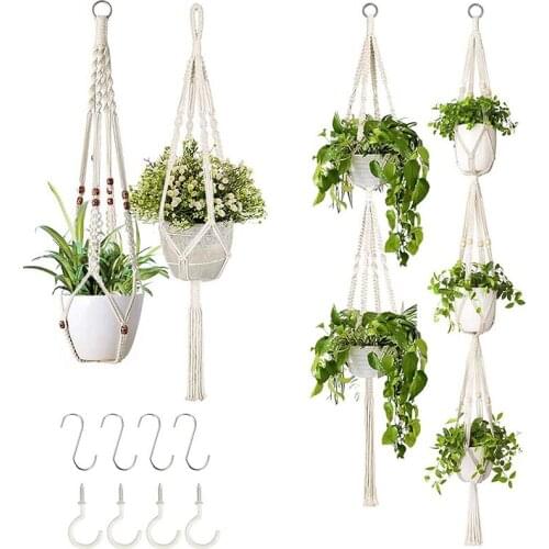 100% Handmade hemp rope woven basket Plant Hanger Plant Holder Flower pot Hanger For Wall Decoration Countyard Garden Supplies