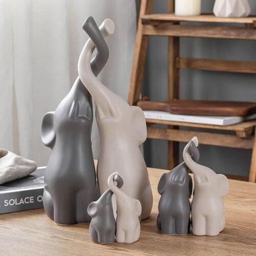 Gray & White Elephant Ceramic Figurines Standing Art Handicraft Home Decor Creative Decorations Animal Lover Collection