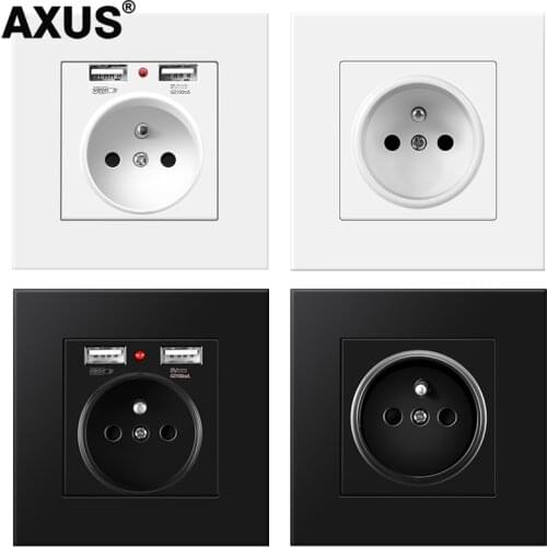 AXUS France power socket,socket with usb charging port 5V 2.1A PC Panel Wall Socket USB Outlet Charge Port Ac100-250V LED on/off