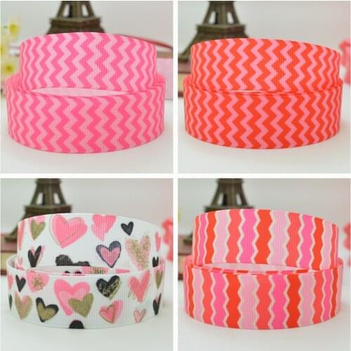 SUPWRF 22mm 7/8" Valentines Day Chevron heart Printed grosgrain ribbon hair bow Headwear DIY hair accessories retail 10yards