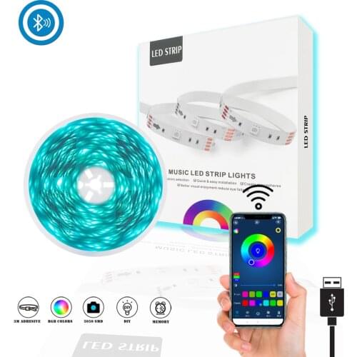 LED Strip Light Music Sync 5M USB Powered Cuttable Remote RGB 5050 Color Changing TV Backlight for Home Decoration PC Mirror