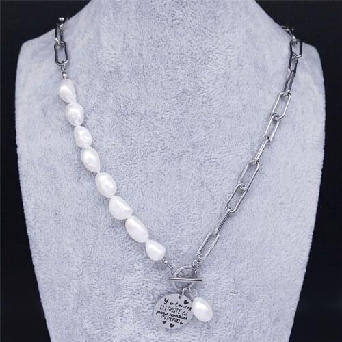 Y Entoces LLEGASTE TU Para Cambiar MI MUNDO Stainless Steel Freshwater Pearls Couple Necklace Women Jewelry bijoux femme N3719S0