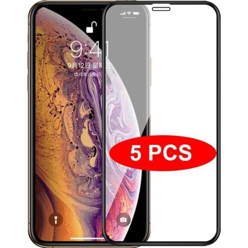 5Pcs/Lot Full Cover Tempered Glass For iPhone 12 Mini 11 Pro Max X XS XR 6 6s 7 8 Plus SE 2020 Screen Protector Protective Glass
