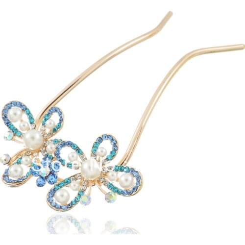 Mix $10 pearl rhinestone hair stick hair pin butterfly hair maker hairpin hair accessory e093