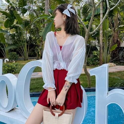 Womens Swimwear 2021 One-piece Bathing Suits Two-piece Swimsuit Cover Up with Skirt Ruffles Red Bikini Summer Suit Beach Wear