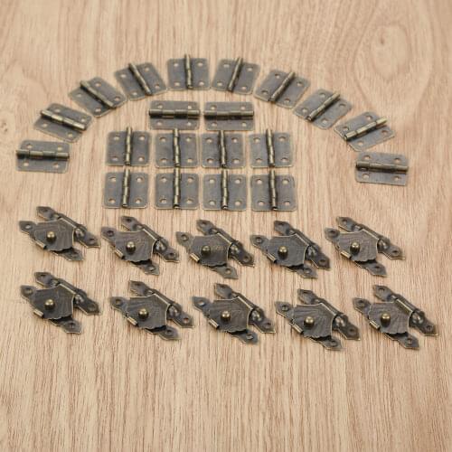 Antique Bronze 10 Pcs Vintage Jewelry Chest Suitcase Box Latch Hasp Clasp Buckle with 20Pcs Hinges and Screws Furniture Hardware