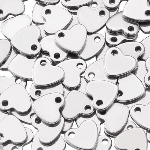 100pcs/lot 304 Stainless Steel Pendants Heart Charms for DIY Necklace Bracelet Earrings Jewelry Making 10x9x1.5mm, Hole: 2mm