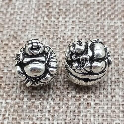 925 Sterling Silver Happy Buddha Statue Round Beads for Buddhist Buddhism Bracelet Necklace