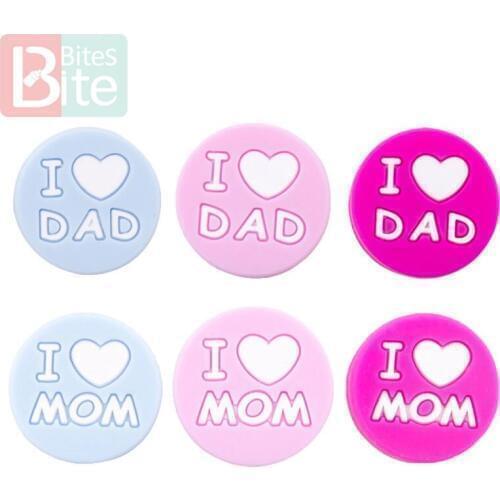 20pcs Baby Silicone Teether I Love Mom Dad Silicone Beads Dummy Clips Chains For Kid Diy Goods Gift Toy Baby Teether Lets Make