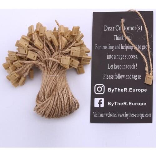 200pieces/lot hemp hang tag string in apparel jute hang tag strings cord for garment price hangtag or seal tag